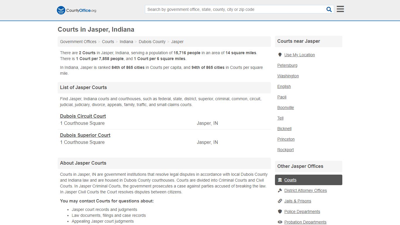 Courts - Jasper, IN (Court Records & Calendars) - County Office